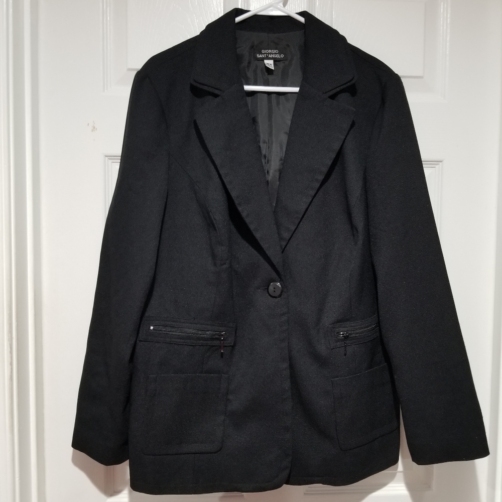 Black Long Sleeve Zipper Pocket Front One Button Double Layer Collared Blazer